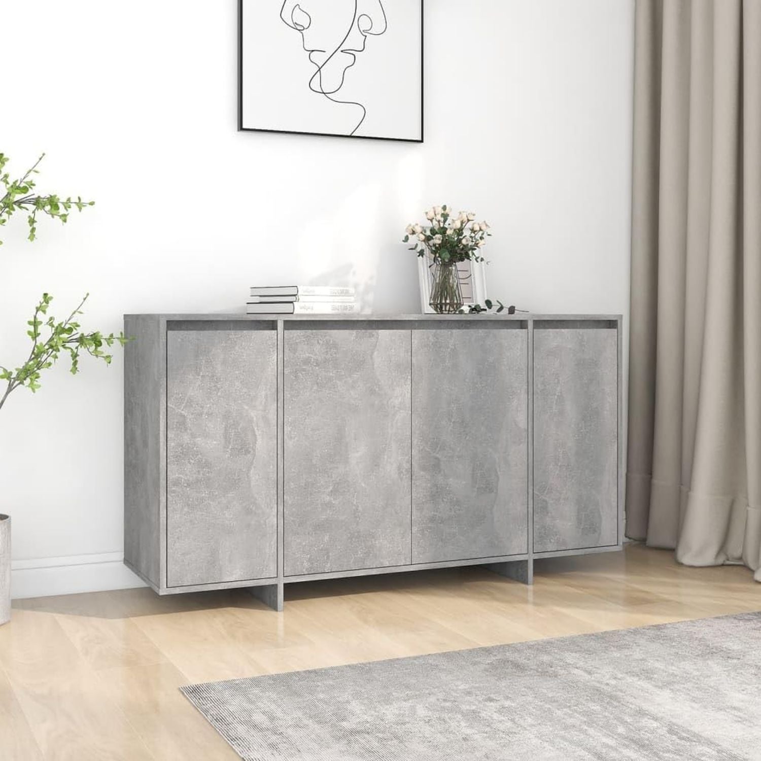 Credenza Home Giardino Cemento cm Ingegnerizzato 135 x 41 x 75 Grigio Legno