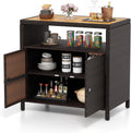 Armadietto COSTWAY Portaoggetti in Rattan Mobile Buffet in di Acacia Con Compartimento Aperto e Armadio Chiuso a 2 Ante x x Legno Marrone per Esterni per Piscina Terrazza e Patio 90 53 86