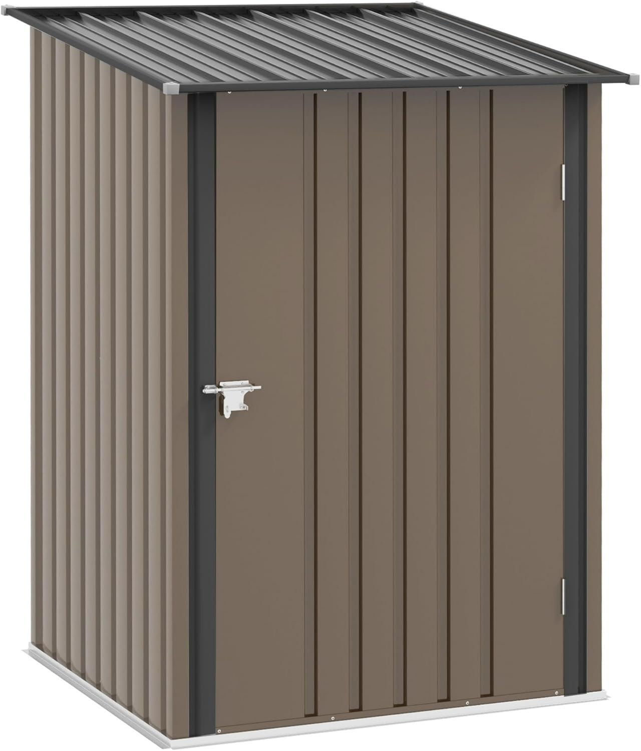 Armadio Outsunny Casetta da Giardino 0.92m2 e Acciaio Zincato Capanno Porta Attrezzi Tetto Inclinato Porta Battente Bloccabili da Esterno 100 x 103 x 160cm Marrone