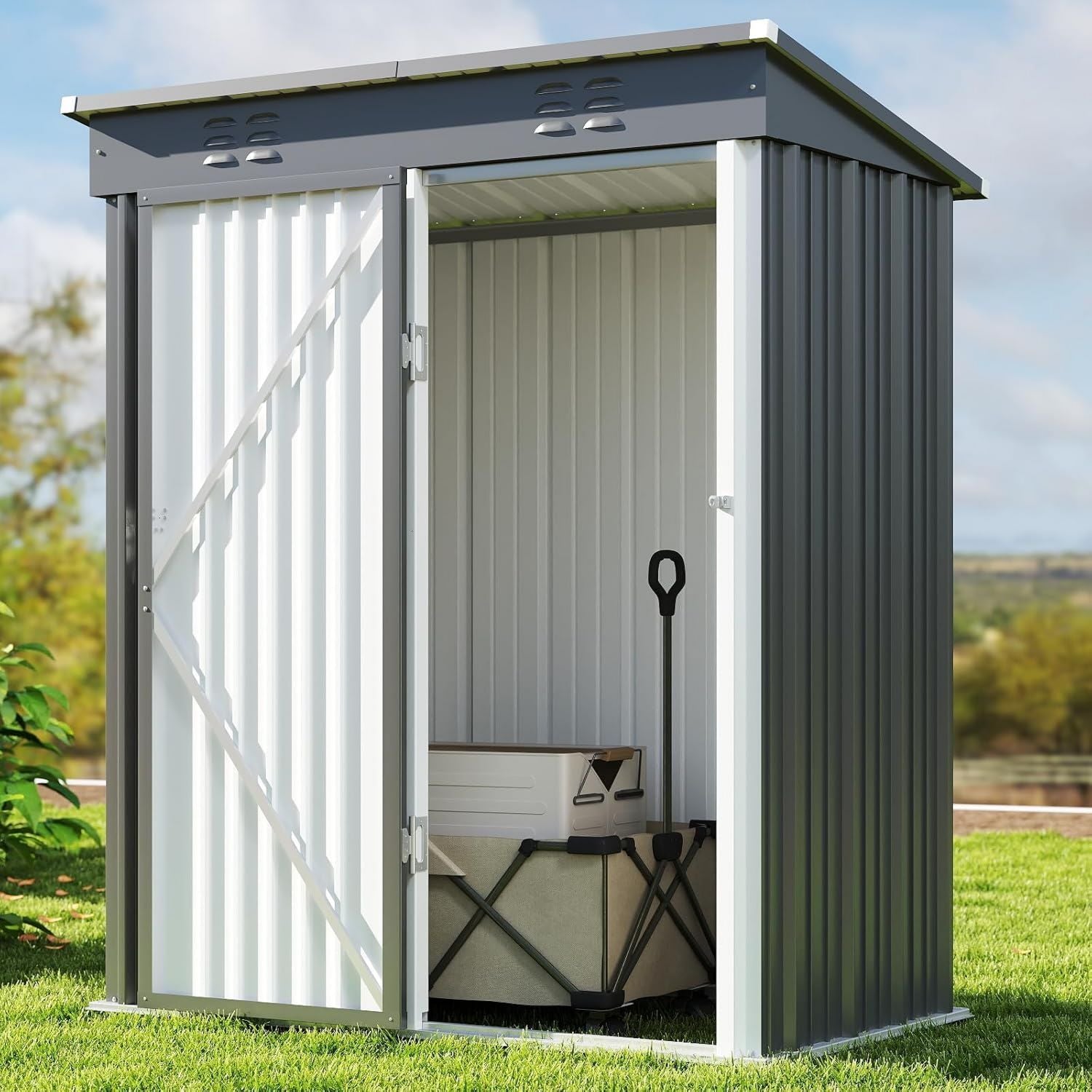 Bealife Capanno per Attrezzi da Giardino in Metallo Capanno per Attrezzi in Acciaio Zincato Capanno per Stoccaggio Esterno Casetta da Giardino 180x162x95 cm per Prato Patio Cortile