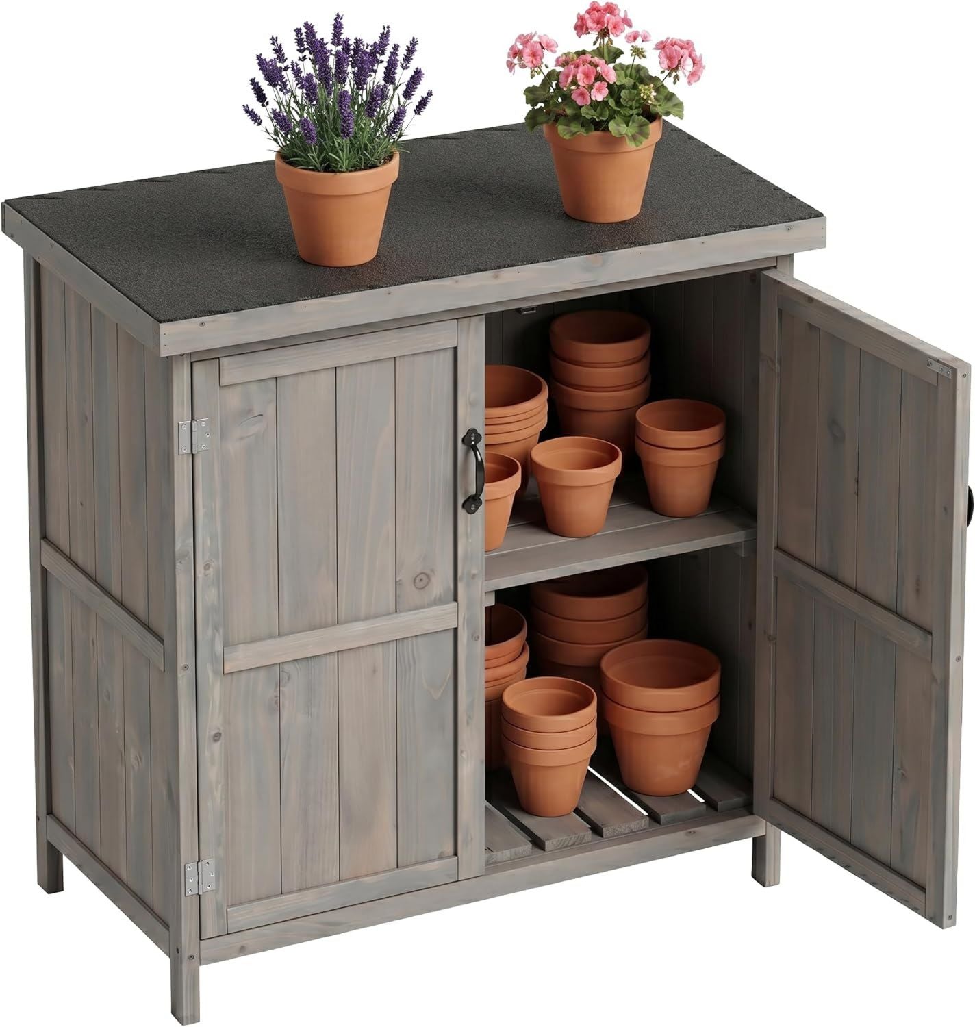 armadietto Relaxdays da Giardino Impermeabile in tetto apribile ripiano HxBxP 88 75 44 cm x x Legno